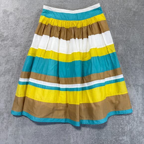 Grace Elements Pleated Striped Skirt Women's 8 100% Cotton Lined Side Zip Light - Picture 6 of 7